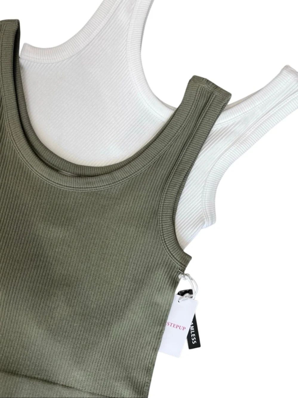 Tank Top Set Bundle Ribbed Cropped Green White Size S/M - Picture 8 of 13